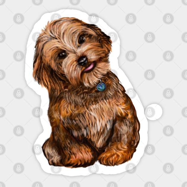 Cavapoochon Cavapoo Cavoodle  Black and Tan tilted head - cute cavalier King Charles spaniel Bichon frise Sticker by Artonmytee